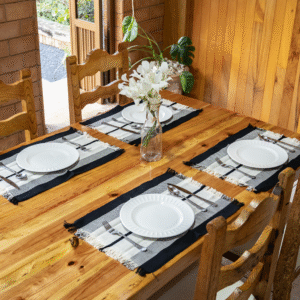 Mantel individual Franjas negro 4 piezas